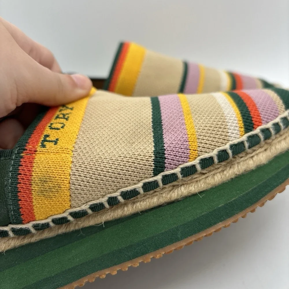 Tory‎ Burch Daisy Espadrille Slip On Sneakers Women's 10 M Knit Striped Green